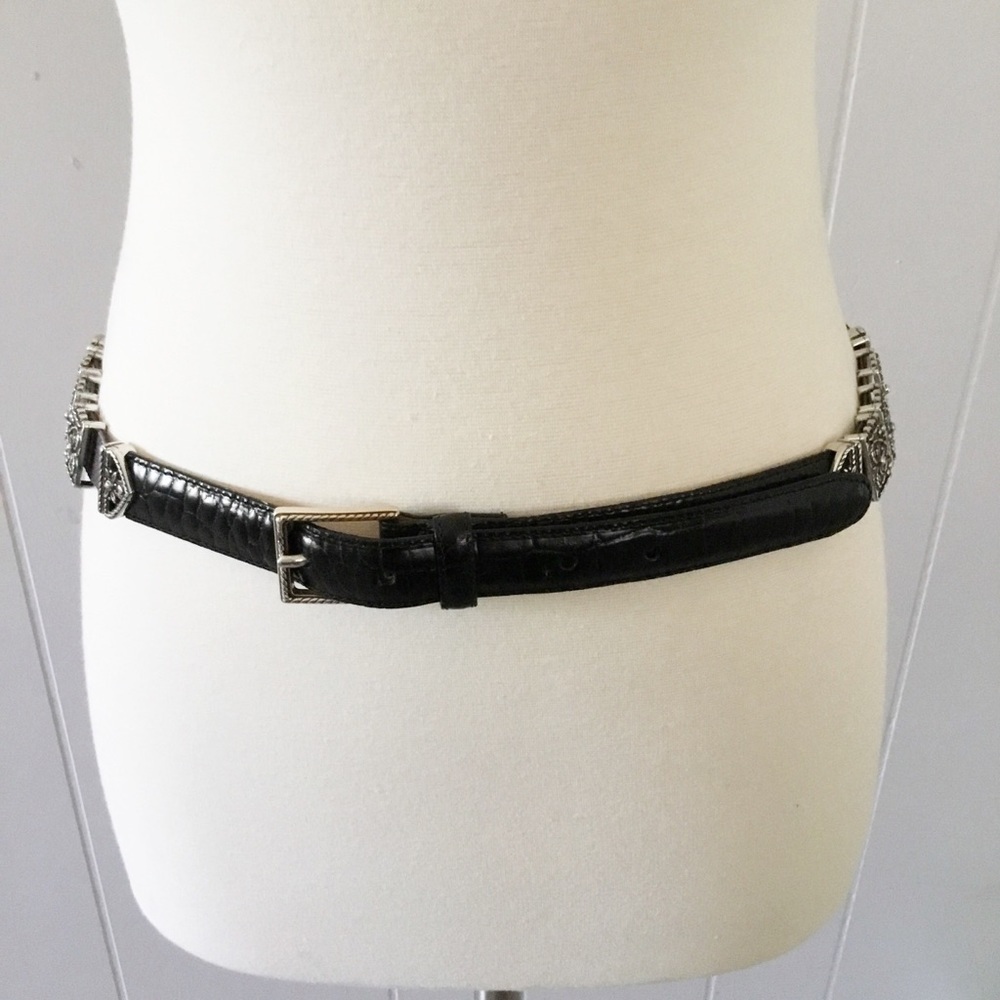Brighton Black Leather Belt With Silver Size M 30